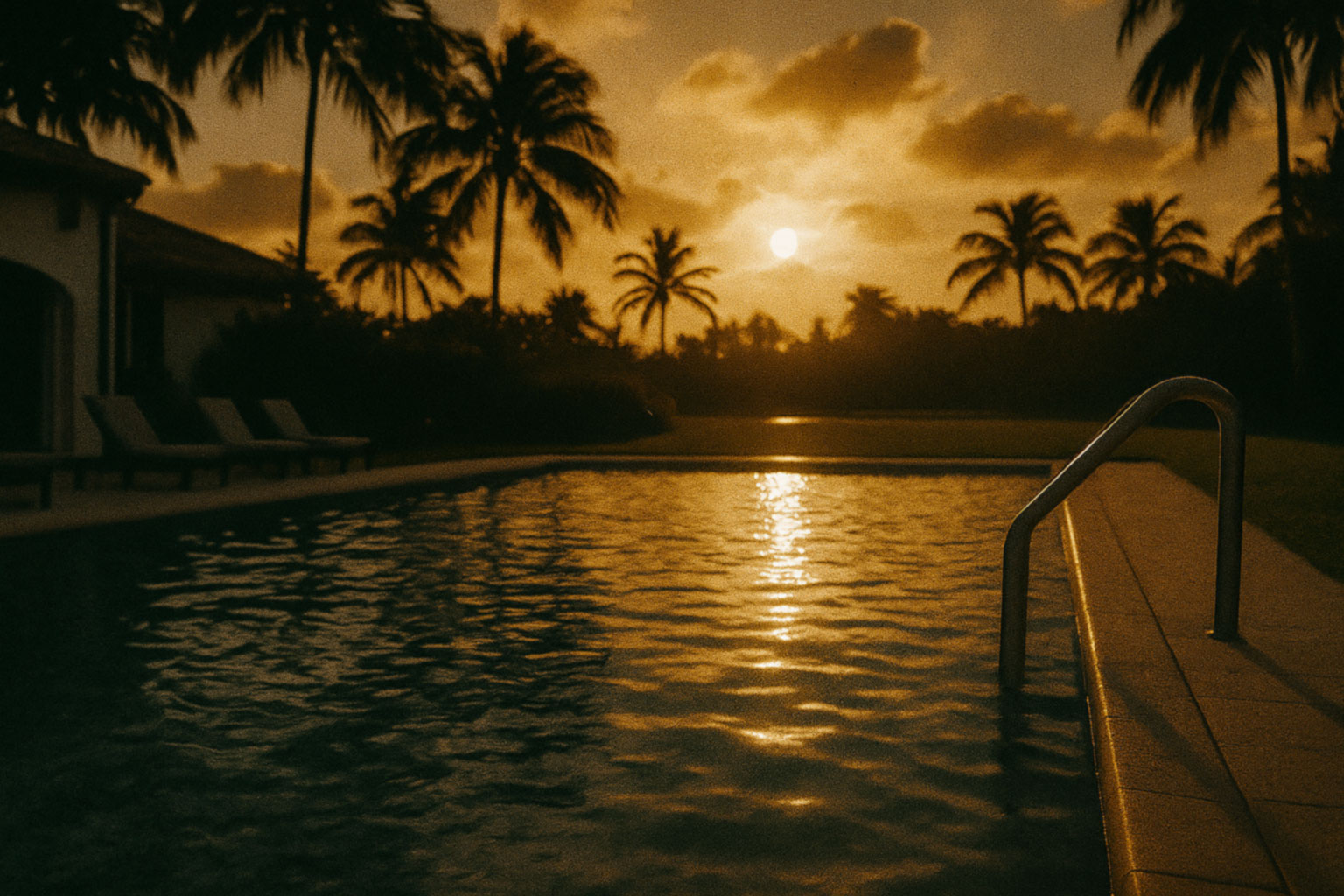 An open Harbor Beach pool reflecting late-afternoon ocean light