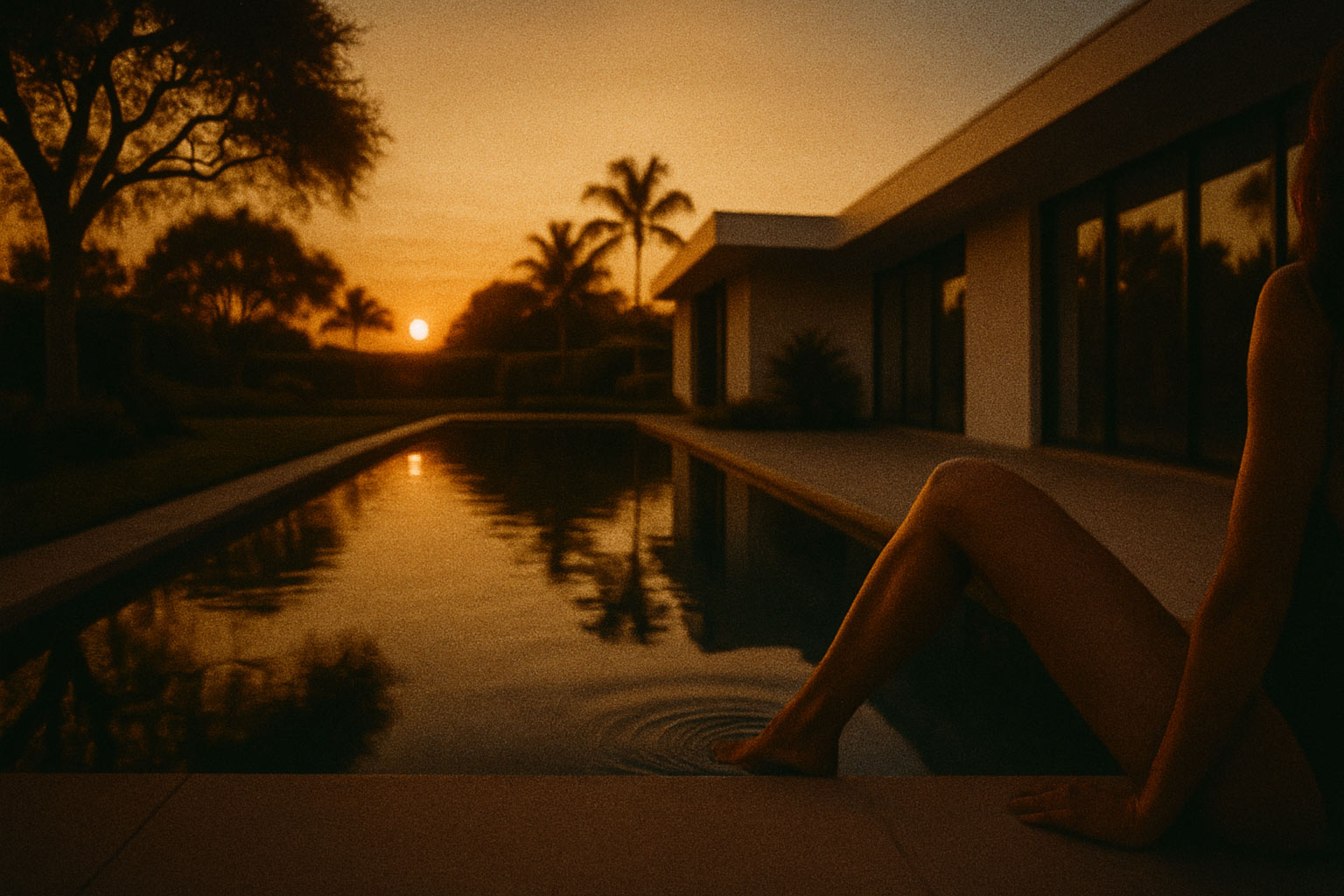 Luxury poolside at sunset